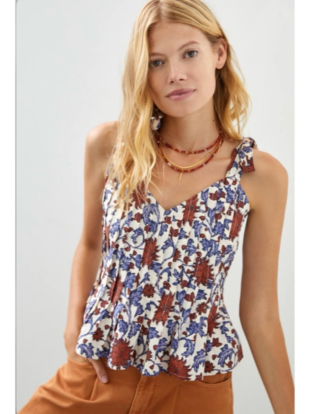 📌 NWT Anthropologie Forever That Girl Tie-Strap Peplum Tank